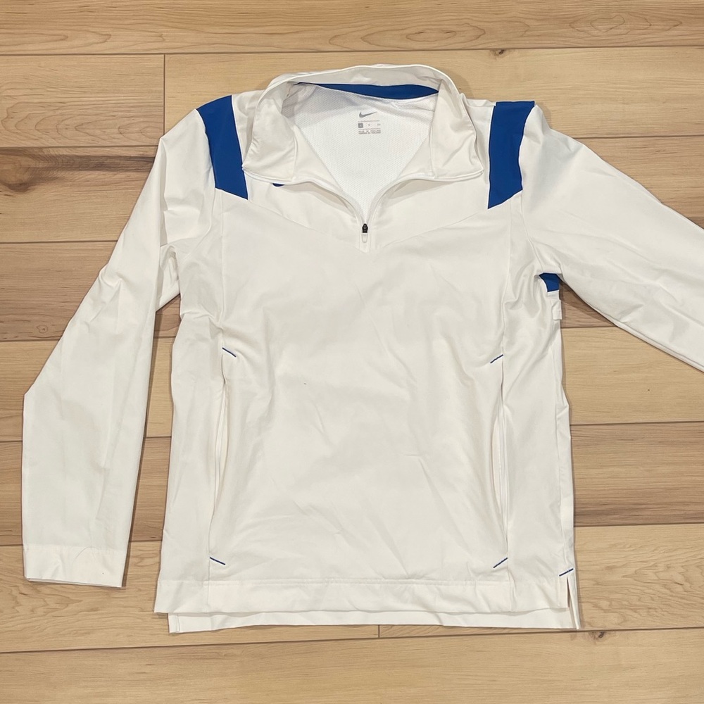 nike white and blue quarter zip windbreaker jacket